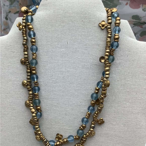 Boho meets Etruscan Gold and Blue Beaded Necklace - Picture 3 of 3